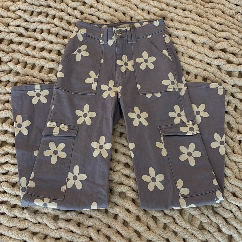 Altar'd State Purple Floral Patterned Wide Legged Jeans